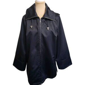 Dennis Basso Womens Hooded Jacket Black Full Zip Size Small Santiny